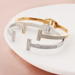 18K Gold Plated Open T Stainless Steel Bangles