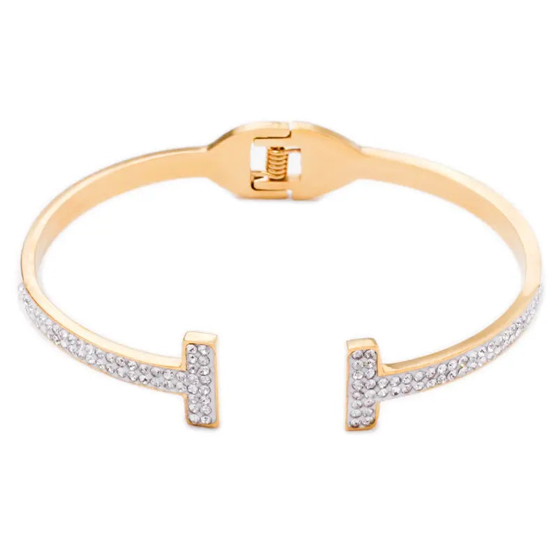 18K Gold Plated Open T Stainless Steel Bangles